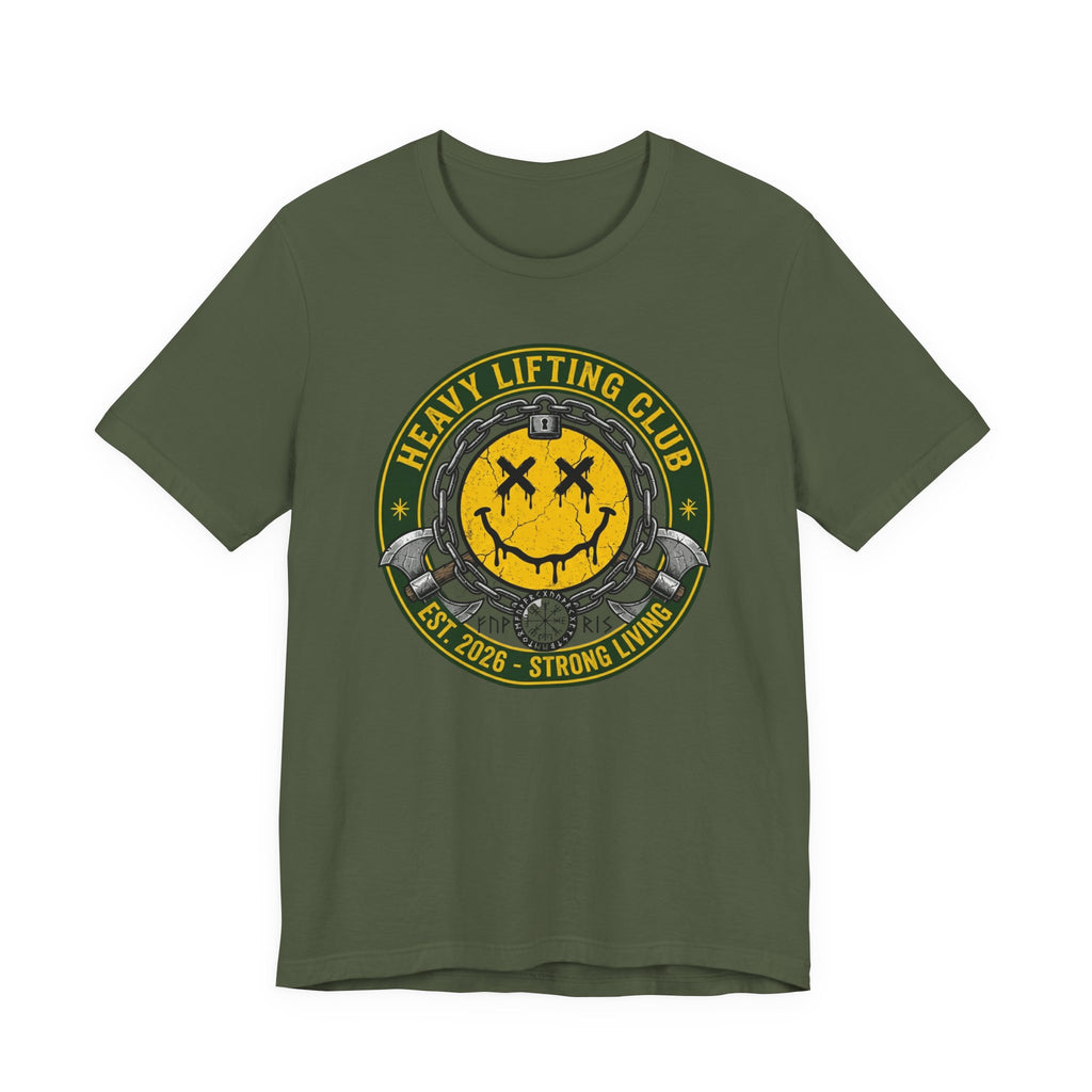 Heavy Lifting Club Tee — Smiley Barbell Gym Shirt
