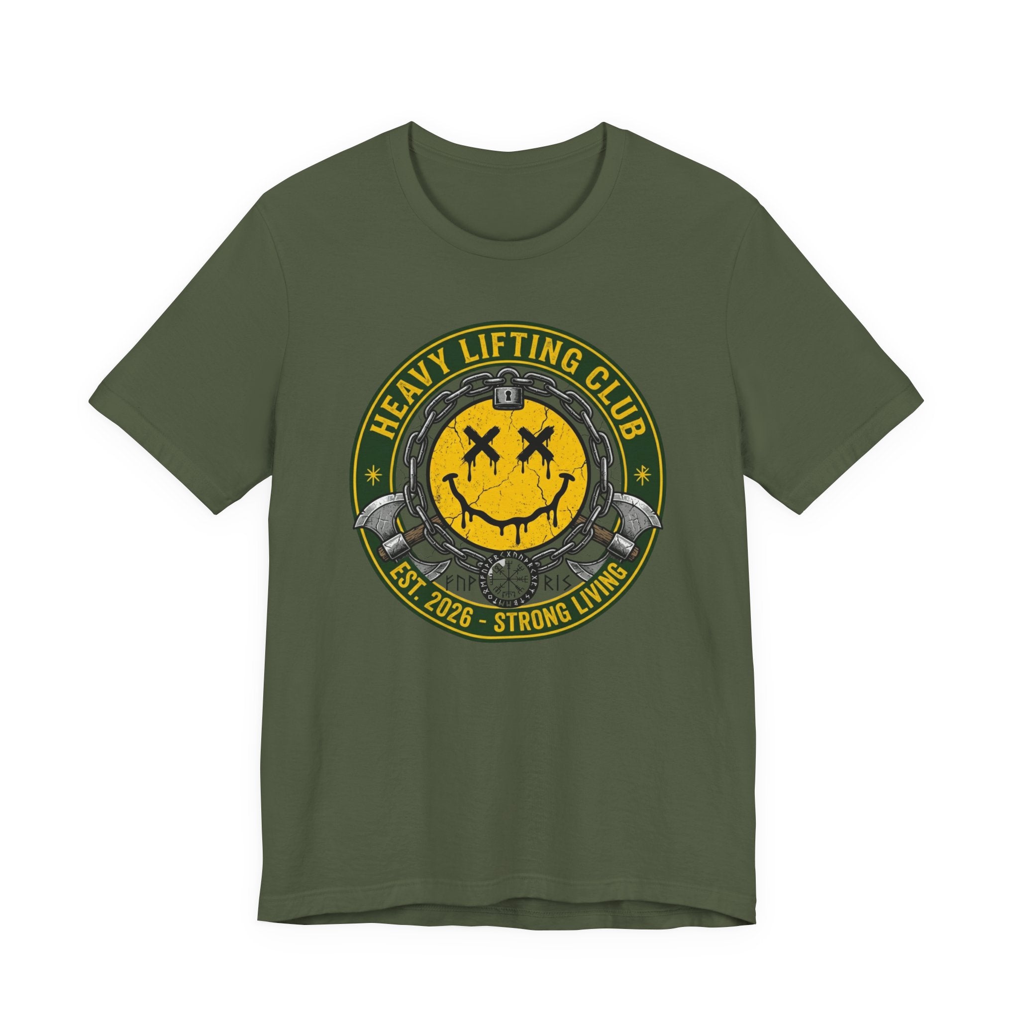 Heavy Lifting Club Tee — Smiley Barbell Gym Shirt