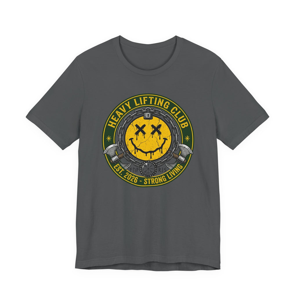 Heavy Lifting Club Tee — Smiley Barbell Gym Shirt