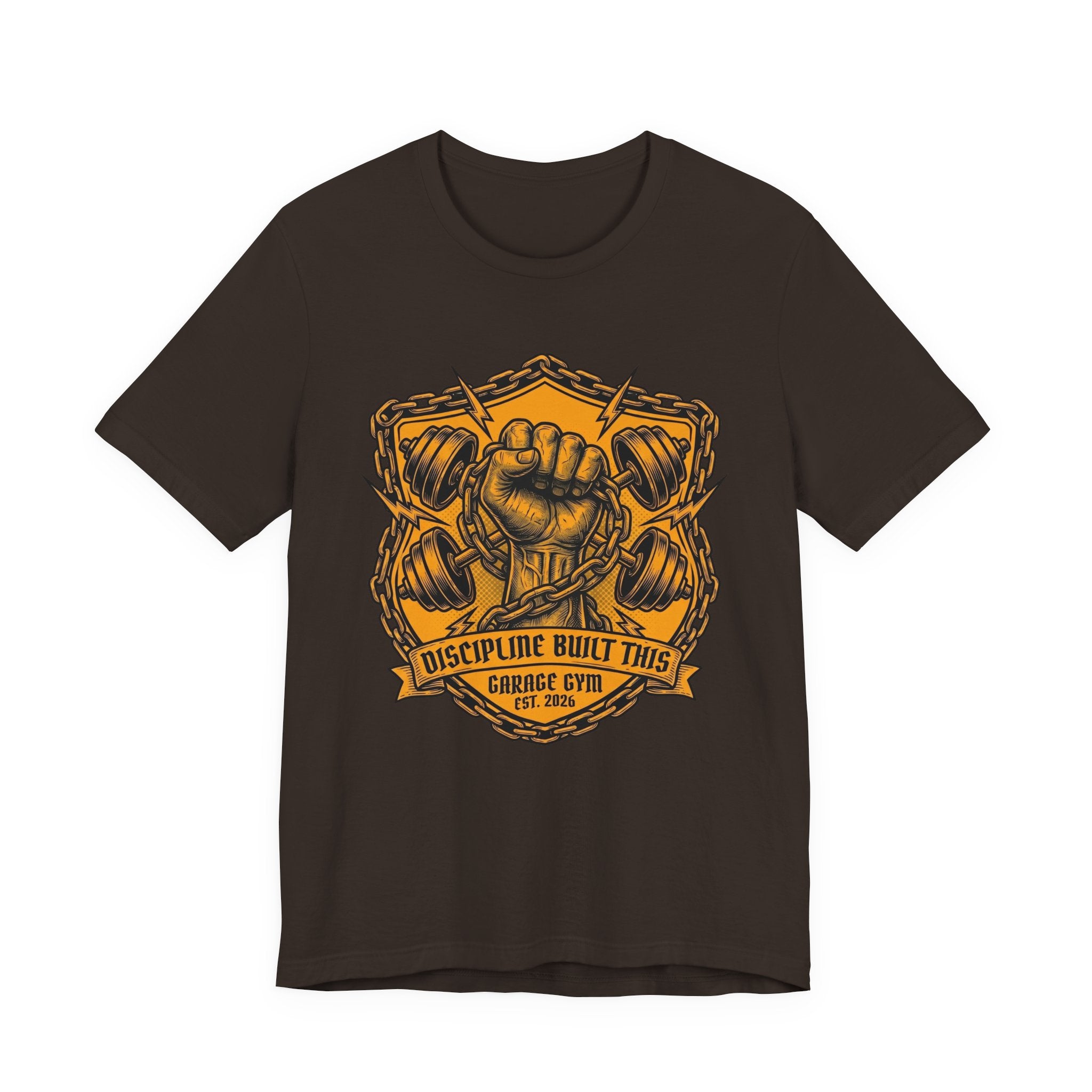 Discipline Built This — Garage Gym Fist & Dumbbells Gym T-Shirt