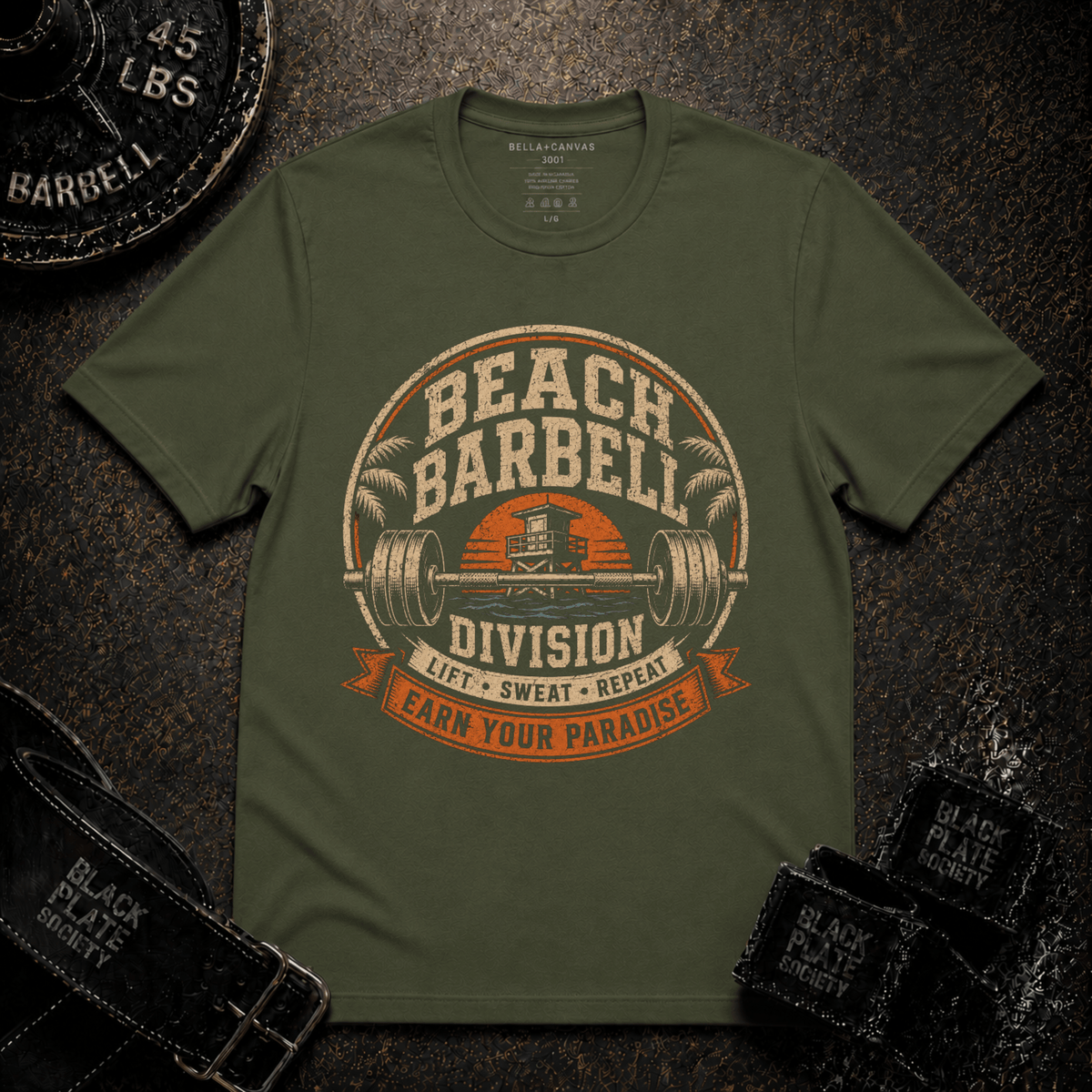 Beach Barbell Division: Earn Your Paradise T‑Shirt